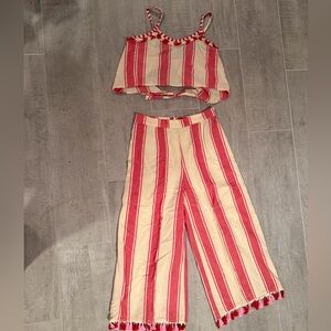 Dodo Bar Or Red and Cream Striped Fabric